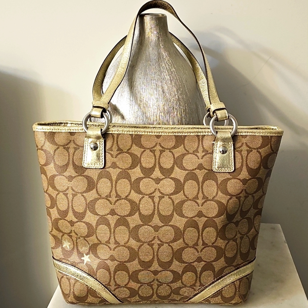 Coach Gold and Tan Tote Bag - Picture 2 of 12